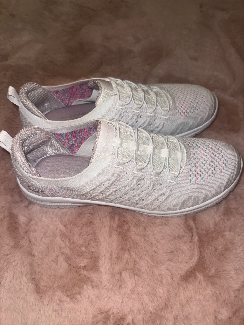 Light shimmery brand new Pink Knit Athletic Sketchers Sneakers for Women